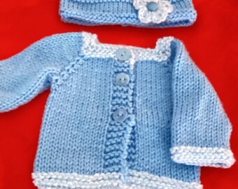Light Blue hand knitted 18 inch Doll Sweater