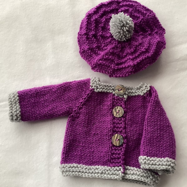 Dark Purple and Gray Sweater and Tam for 18 inch Doll