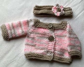 Pink, White and Gray Sweater and Headband for 18 inch Doll