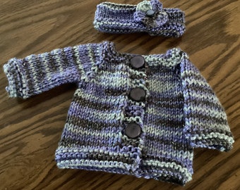 Purple Variegated Sweater and Headband for 18 inch Doll