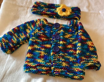 Primary Color Variegated Sweater and Headband for 18 inch Doll