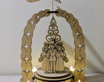 Kerst Piramide 35cm Roterende Traditionele Decoratie Echt Hout 3 Niveaus Duits Kerstmis Lichtjes Kaarsen Molen Winter