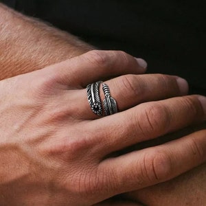 Feather Ring Silver Ring Mens Ring Rings for Men Womens Ring