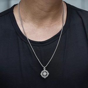 Mens Compass Necklace - Stainless Steel Necklace - Compass Pendant - Mens Necklace - Black Friday