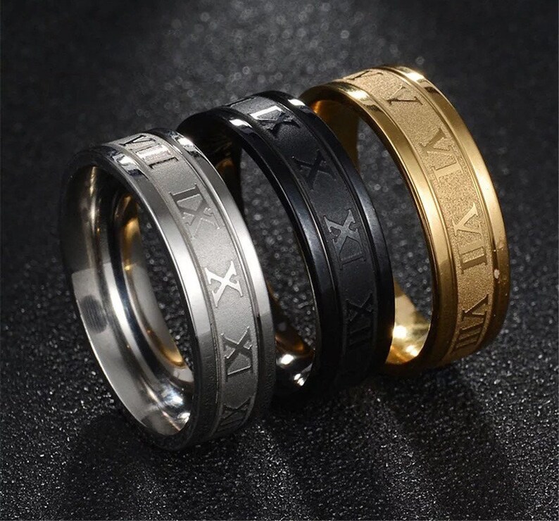 Roman Numerals Ring Mens Ring Silver Ring Black Ring Etsy UK