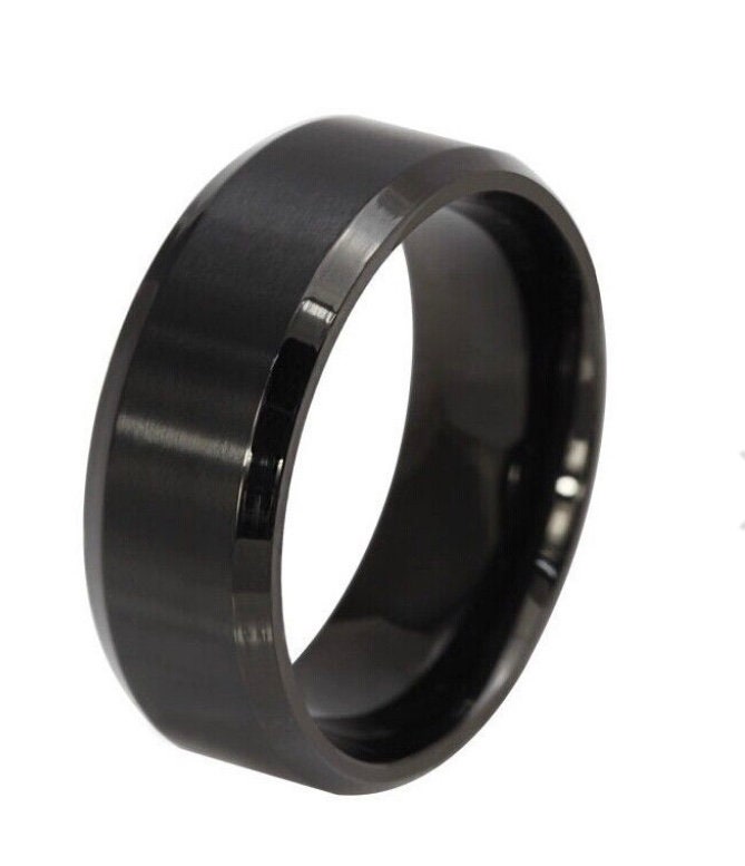 Anillo de acero inoxidable negro de Color plateado para hombre a la moda,  anillo multifacético con r Dengxun unisex