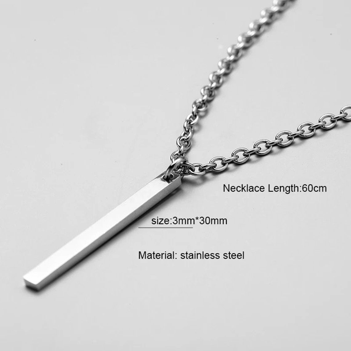 Silver Bar Pendant Chain Necklace Mens Necklace Womens Etsy UK