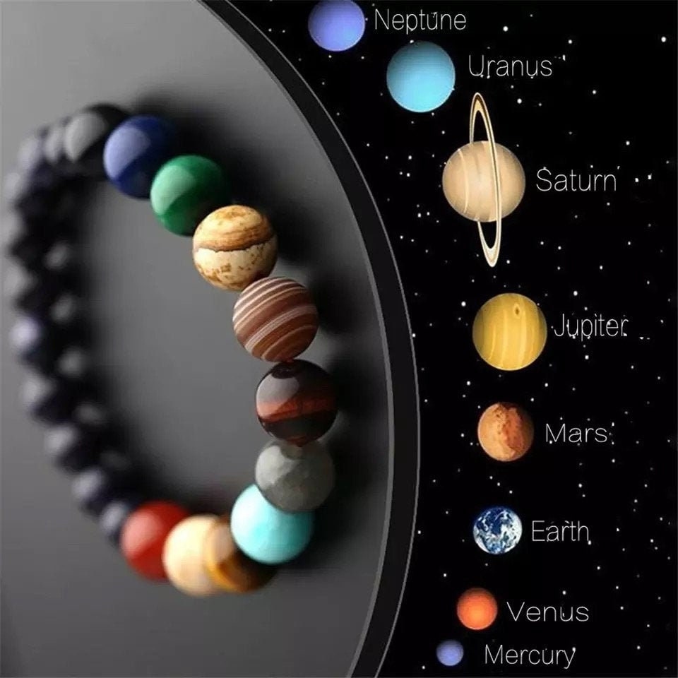 1pc Handcrafted Beaded Elastic Bracelet With Random Natural Stone And Planet  Pattern, Suitable For Men | SHEIN USA