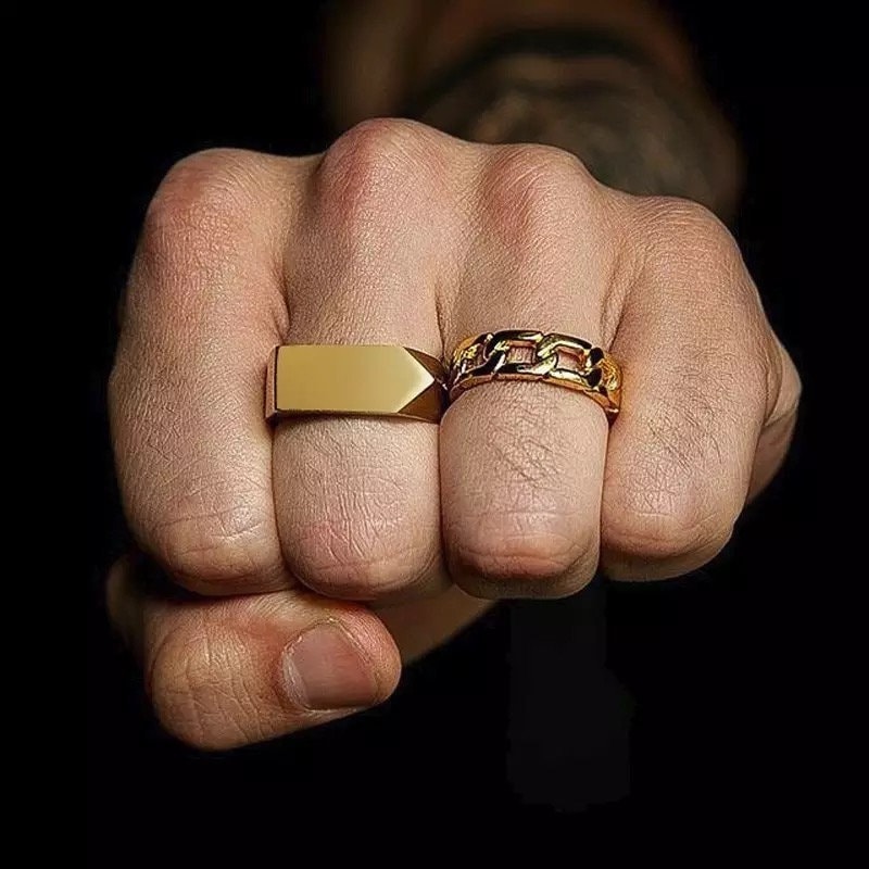 Mens gold flat top best sale ring
