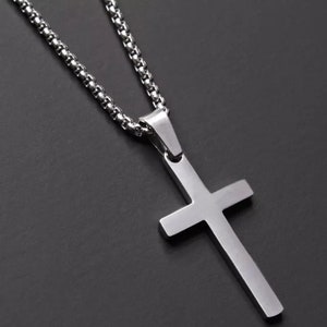 Cross Necklace - Crucifix Necklace - Stainless Steel Necklace - Cross Pendant - Mens Necklace - Religious - Chain - Black Friday