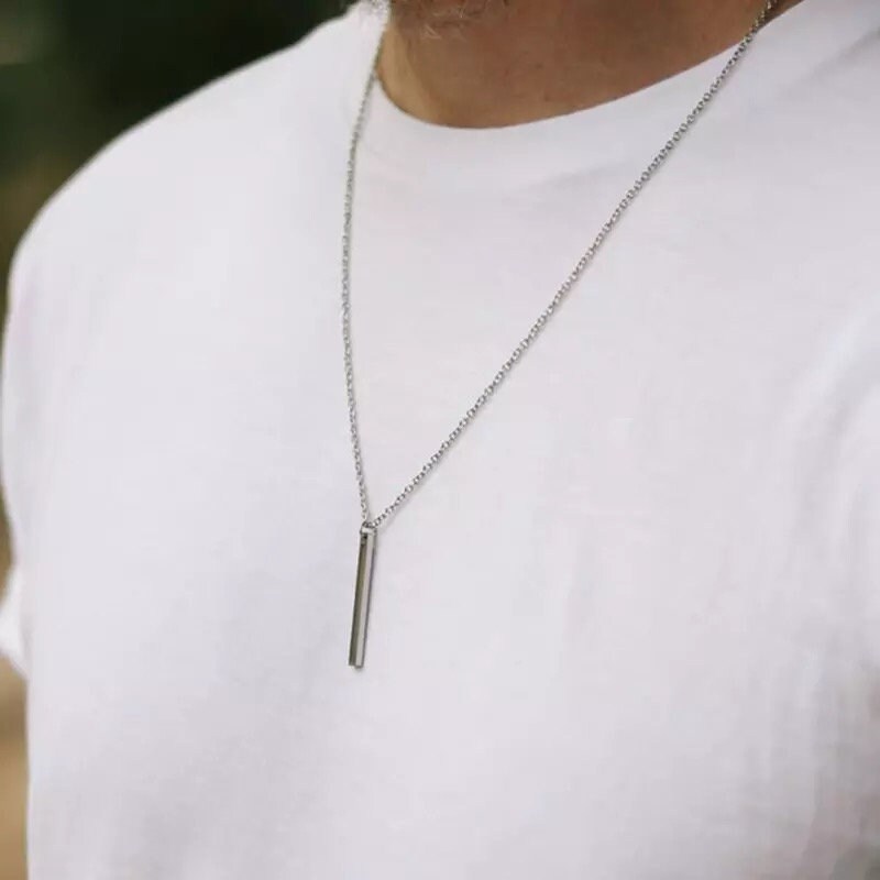 Silver Bar Pendant Chain Necklace Mens Necklace Womens - Etsy UK