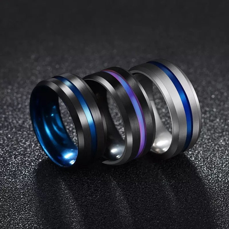 Groove Ring - Coloured - Mens Ring - Womens Ring - Black, Silver, Blue, Purple, Red, Gold - Stainless Steel Ring 