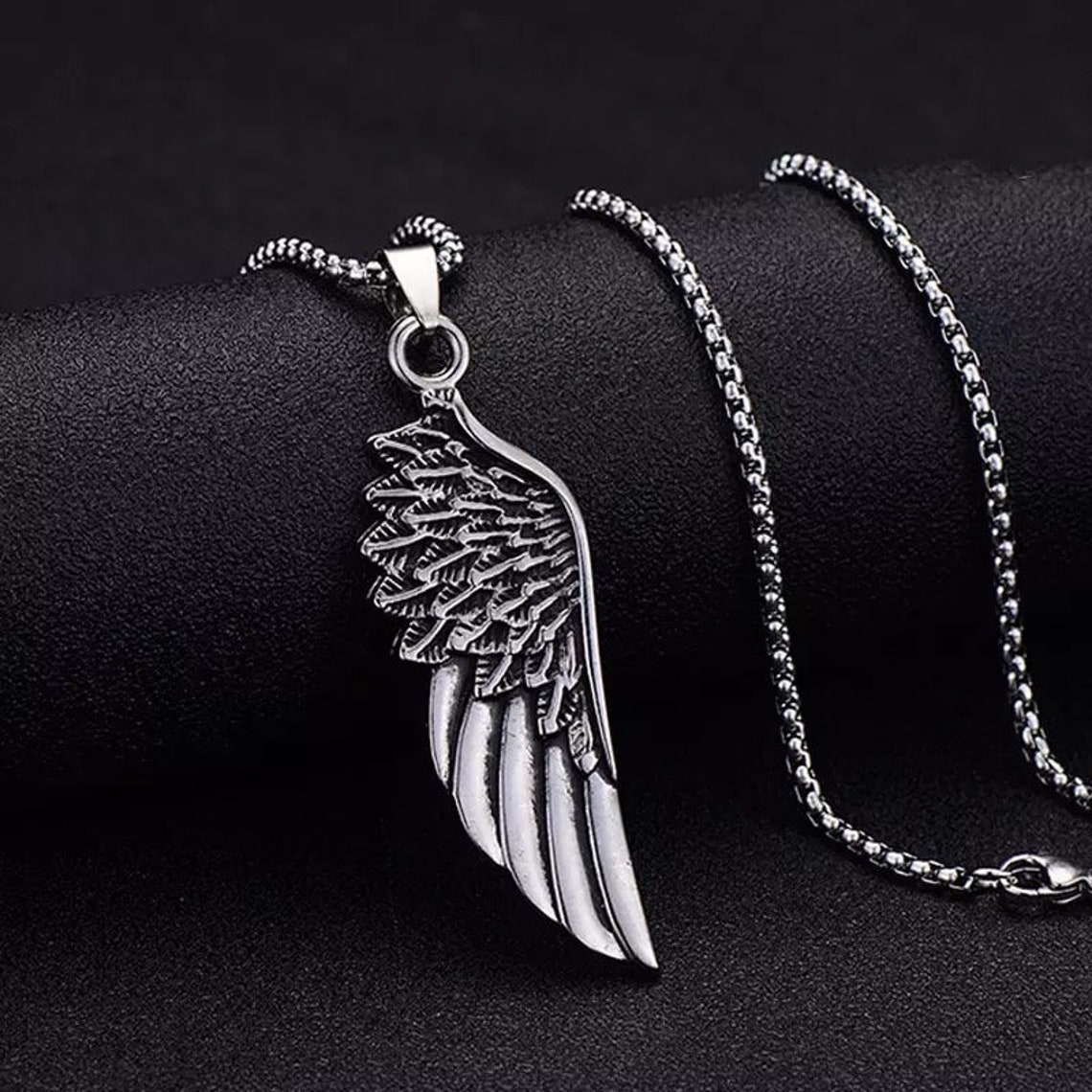Wing Pendant Necklace Chain Stainless Steel Silver Etsy