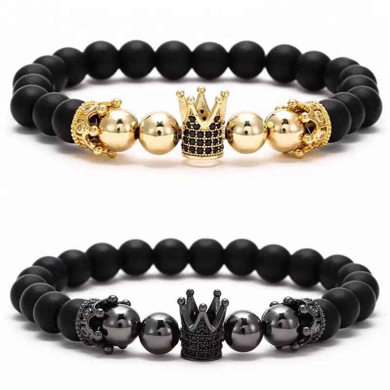 MUYASEA 8mm Beads Charm Bracelets King Crown Fashion Bangle Sets for Men Women 