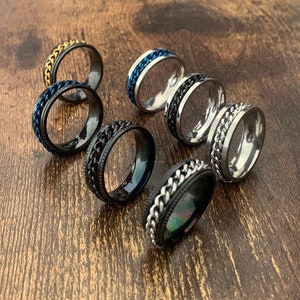 Chain Spinner Ring - Fidget Spinner - Stainless Steel - Black / Silver / Blue / Gold - Black Friday
