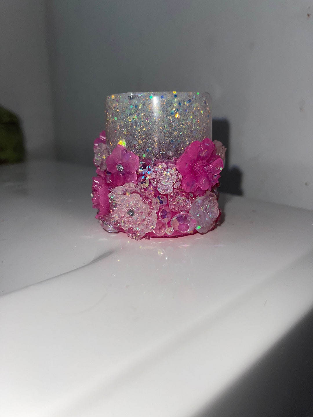 Floral & Pink Glittery Shot Glass - Etsy