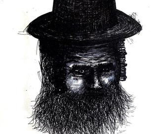 Hassidic Jew II [Original Drawing] [Portrait painted with black ink]