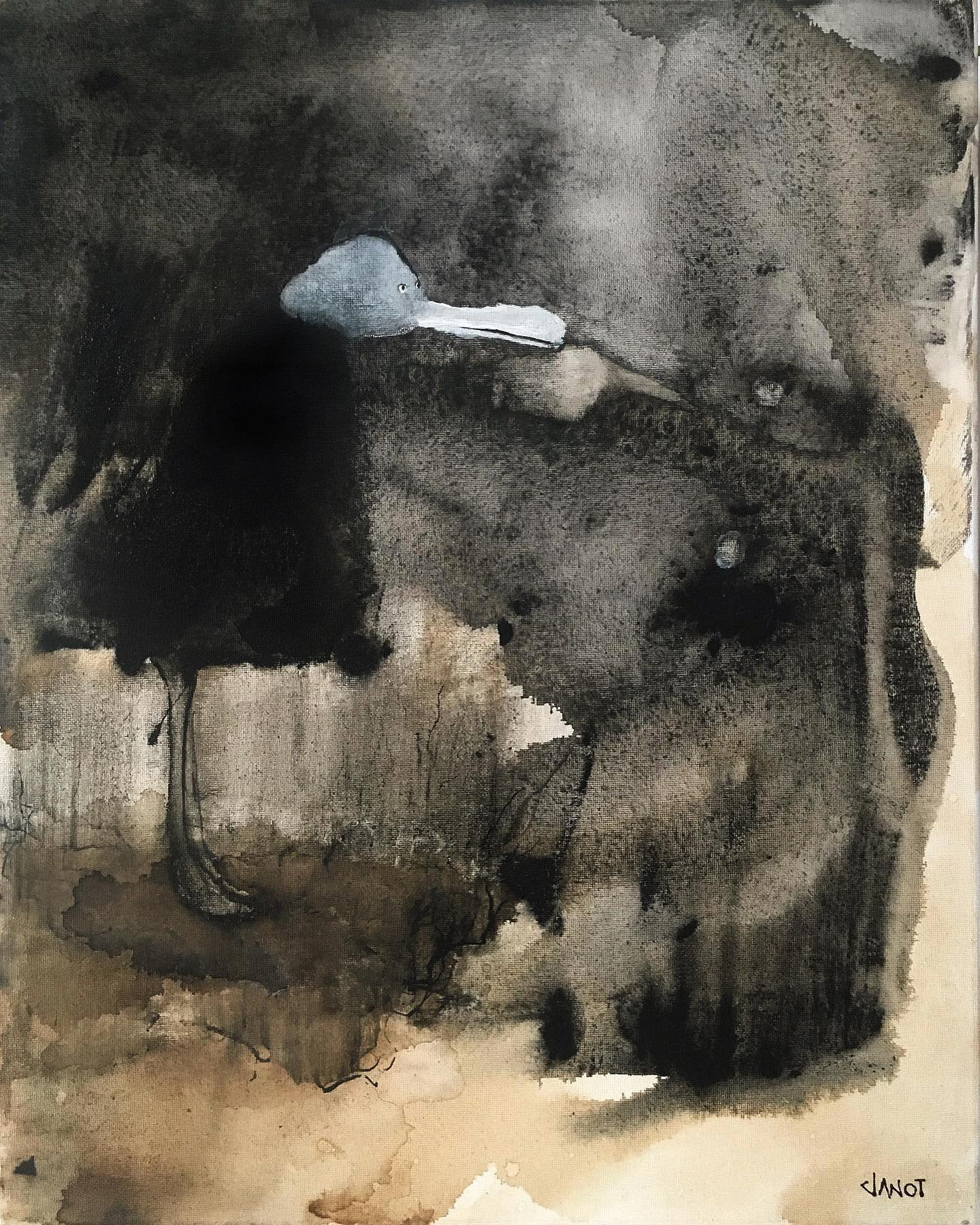 Monsieur Canard [Dessin Original, Peinture Animal à L'encre et L'aquarelle, Tableau Abstrait]