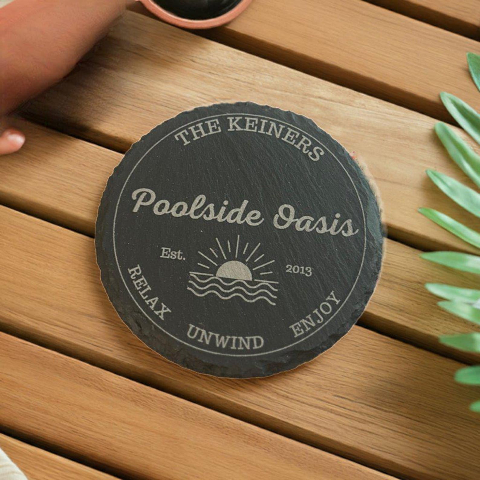 Pool Coasters Poolside Coaster Set | Round Slate | Personalized | Pool Decor - Etsy
