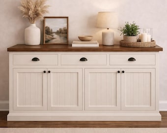 Handcrafted Buffet Cabinet with Custom Paint & Solid Wood Top