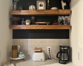 Farmhouse Floating Shelves, 3.5” Thick Wall Shelf, Ledge Shelf, Wood Shelf, Shelving, Kitchen Shelf, Easy Install