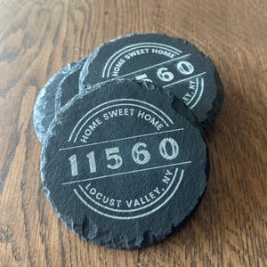 Custom Slate Coaster Set of 4 – City & Zip Code | Round or Square