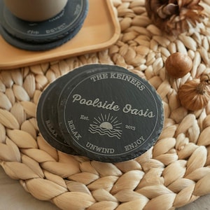 Poolside Coaster Set | Round Slate | Personalized | Pool Decor
