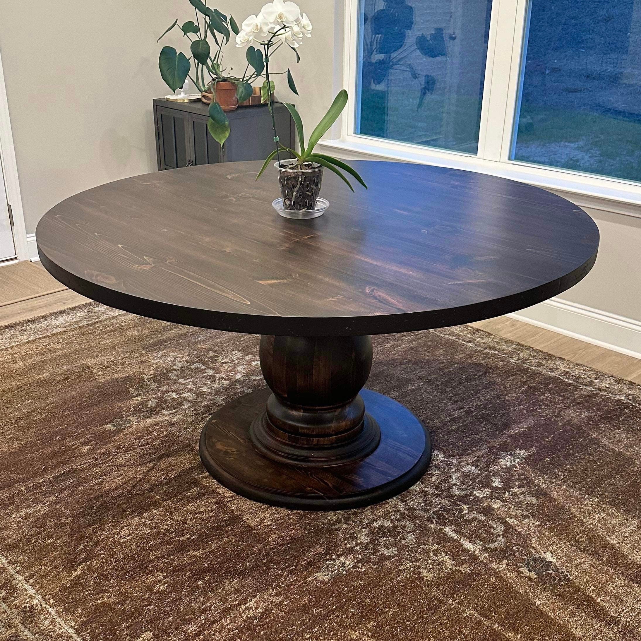 Round Pedestal Farmhouse Table, Handmade Furniture, Solid Wood Table, Kitchen Table, Dining ...