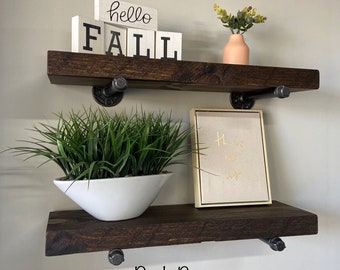 Rustic Wood Shelves W/Pipe Hardware