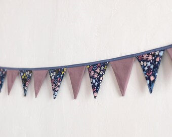 Fabric garland flowers blue and purple