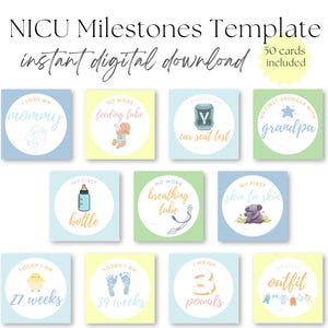 NICU Baby boy Milestone Cards | Baby Milestones | New Baby | NICU | HDU | Neonatal Journey | Milestone Cards | Keepsake Milestones | Preemie