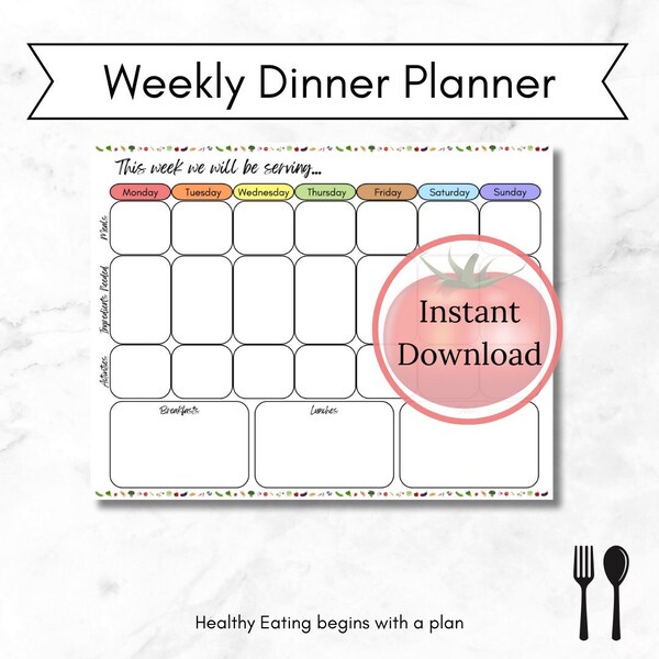 Weekly Dinner Planner Template | Instant Download | Printable | Meal Organization