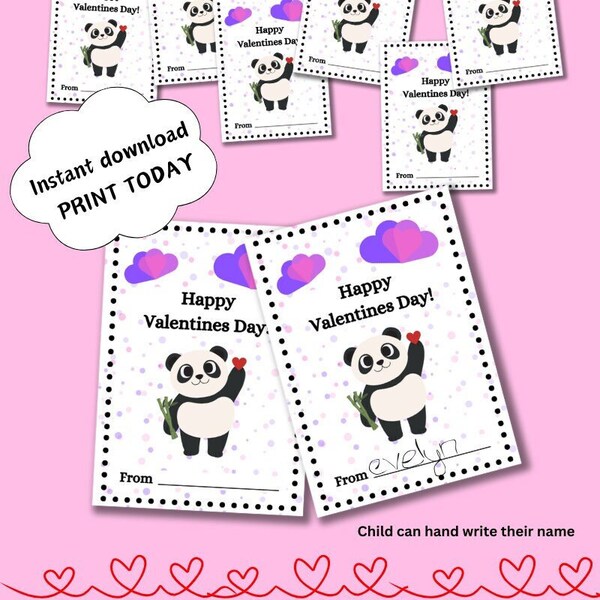 PRINTABLE Panda Valentine's Day Cards for Classroom