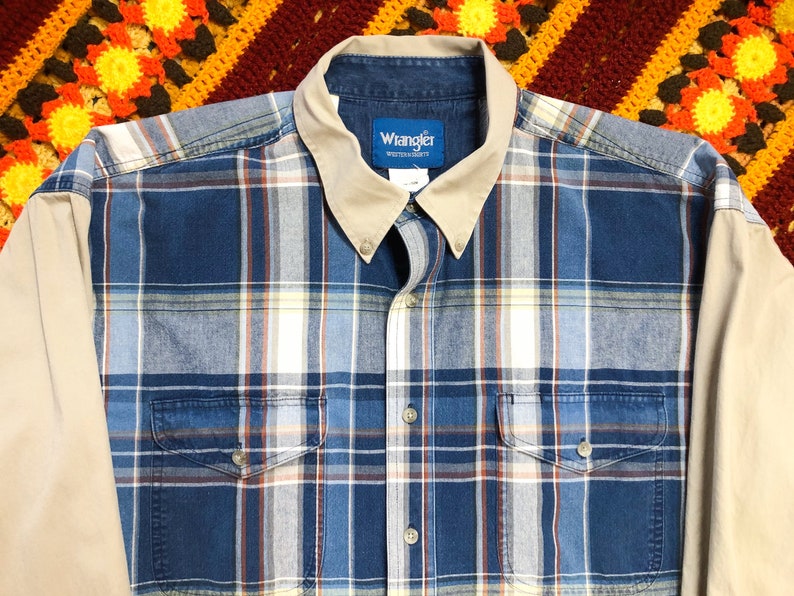 Vintage 90s Wrangler Two Toned Plaid Western Cowboy Shirt