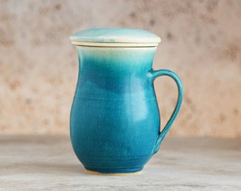 Ceramic Mug as Gift, Tea Infuser Mugs, Handmade Ceramic Mug, Christmas Gift for mom, Large Coffee Mug as Gift for Birthday,  Christmas Gifts
