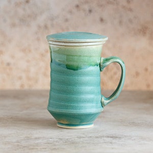Mugs, Handmade Mugs, Ceramic Tea Infuser Mug, Coffee Cup, Coffee Mug with Saucer, Large Mug for Birthday, Ceramic Handmade Mugs as Gifts