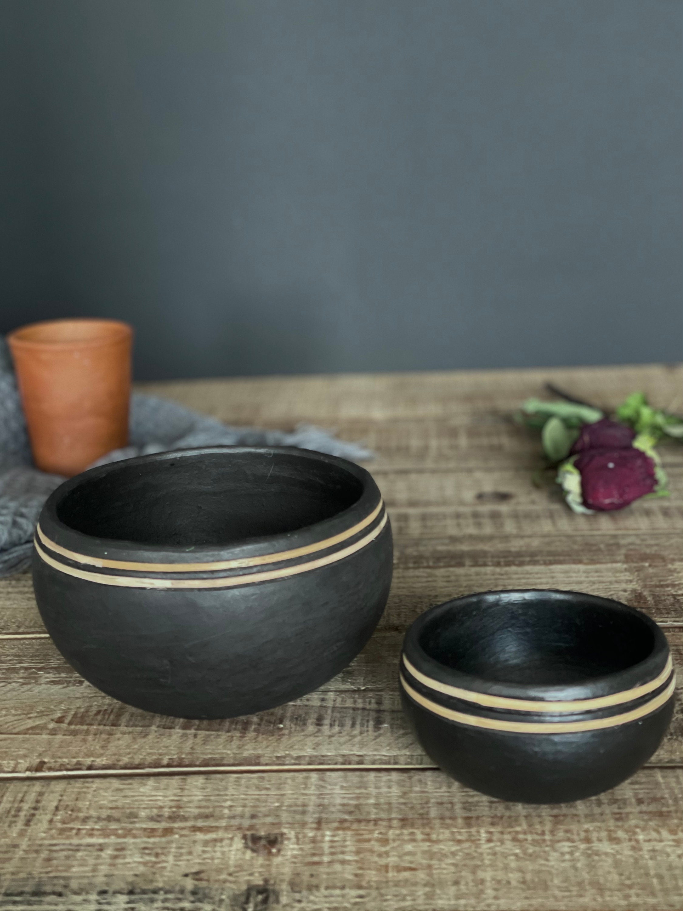 Set of 2 Nested Black Stone Bowls Dessert Bowl Small Soup Etsy