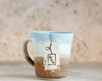 Ceramic Gift Mugs, Right Handed  Mug, Large Mug personalized for Tea, Tea Bag Mug, Pottery Mug, Mug as Gifts, Christmas Gifts, Mom Gifts