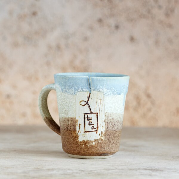 Ceramic Gift Mugs, Right Handed  Mug, Large Mug personalized for Tea, Tea Bag Mug, Pottery Mug, Mug as Gifts, Christmas Gifts, Mom Gifts