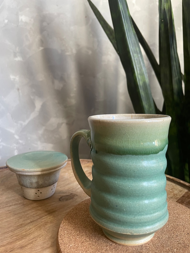 Mugs, Handmade Mugs, Ceramic Tea Infuser Mug, Coffee Cup, Coffee Mug with Saucer, Large Mug for Birthday, Ceramic Handmade Mugs as Gifts image 6