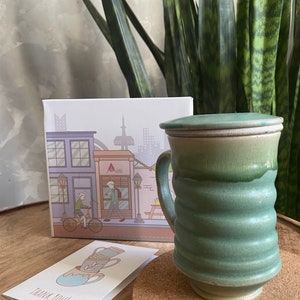 Mugs, Handmade Mugs, Ceramic Tea Infuser Mug, Coffee Cup, Coffee Mug with Saucer, Large Mug for Birthday, Ceramic Handmade Mugs as Gifts Mug with Gift Box