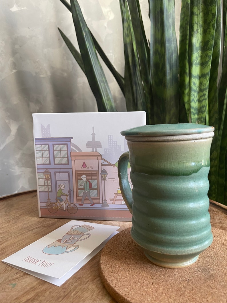 Mugs, Handmade Mugs, Ceramic Tea Infuser Mug, Coffee Cup, Coffee Mug with Saucer, Large Mug for Birthday, Ceramic Handmade Mugs as Gifts Mug with Gift Box