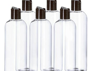 Clear 8 oz/16oz Cosmo Round PET Bottles with Black/White Disc Cap, Bulk