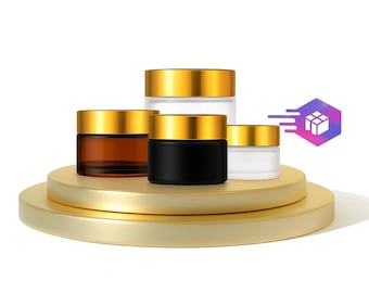 1oz Empty Glass Cream Jar, Gold Lid, Skincare Container