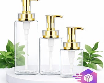 350ml Clear PET Airless Pump Bottle | Gold, Luxury Skincare Packaging