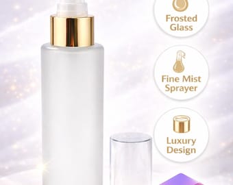 New 4oz Frosted Glass Spray Mist Pump Bottle/ Gold Cover
