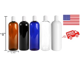 16oz, PET Squeezer Bottle, White Disc Cap.Refillable BPA Free (Bulk)