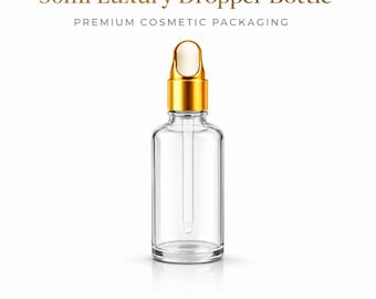 New Luxury 50ml Clear Glass Dropper Bottle with Gold Cap