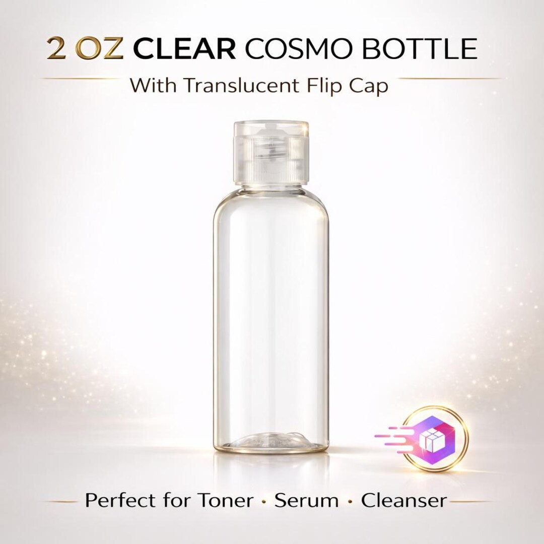 2 Oz Clear Cosmo Bottle Translucent Flip Cap – Travel Size Toner, Serum ...