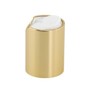 K&ouml;nnte beinhalten: Ein goldfarbener zylindrischer Pumpspender mit wei&szlig;em Deckel. Der Spender hat eine gl&auml;nzende Metalloberfl&auml;che und ein geschwungenes Design auf der Oberseite. Das Produkt ist zum Abf&uuml;llen von Fl&uuml;ssigkeiten bestimmt.